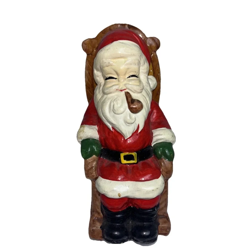 Vintage Santa Claus Coin Bank Figurine Rocking Chair, Pipe  Chalkware Ceramic